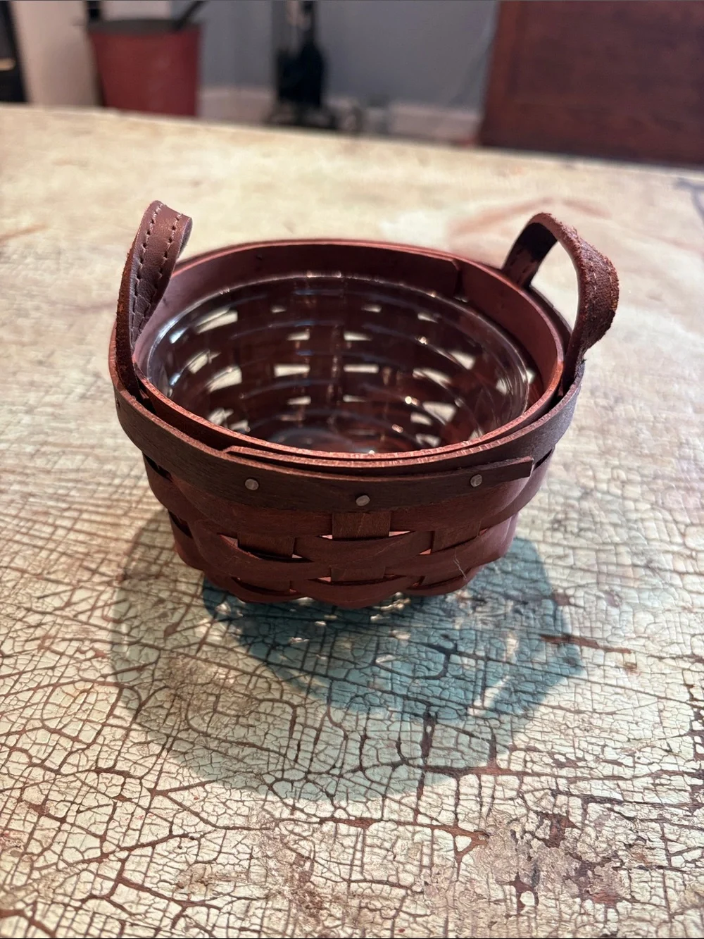 Handmade Woven Basket w/ Longaberger Plastic Protector Brown Decor Basket